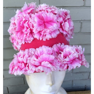Pink Floral 's Carnation Party VTG Glamour Hat USA Movie Star Bucket Party  eb-05216436